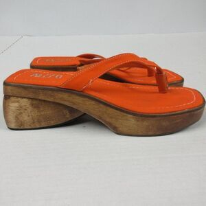 PAZZO Chunky Wood Platform Y2K Slide Sandals Sz 7 Orange Fabric Shoes VINTAGE 90